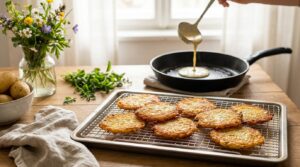 Tato metoda odkapávání těsta u bramboráků opravdu zabírá a jsou křupavé, ne mastné